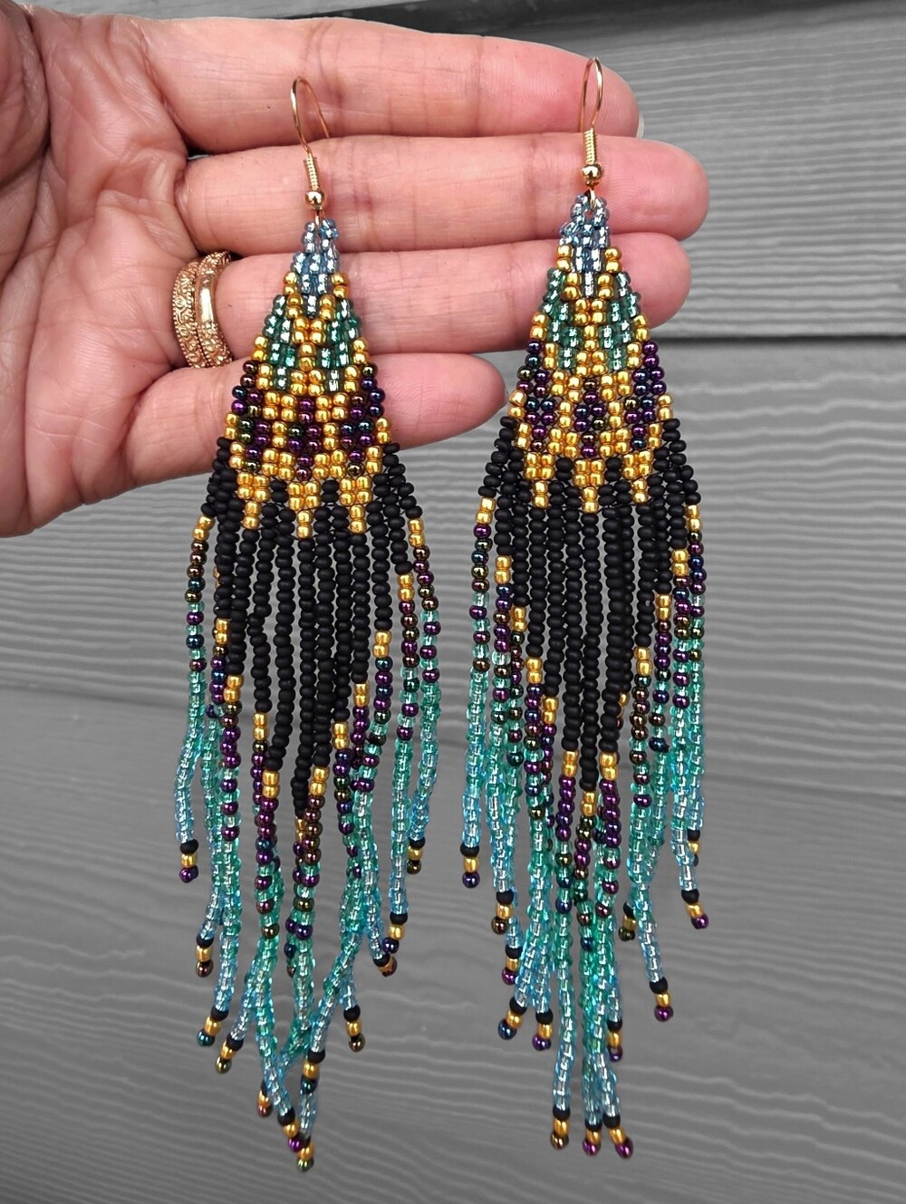 Mermaid Boho Fringe Beaded Earrings Coastal Statement Seed Bead Jewelry